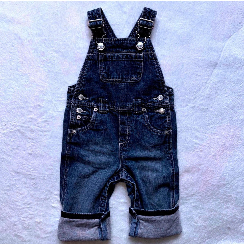 Vintage 2002 Gymboree Kids Denim Bib Overalls Dark Wash 6-12M
